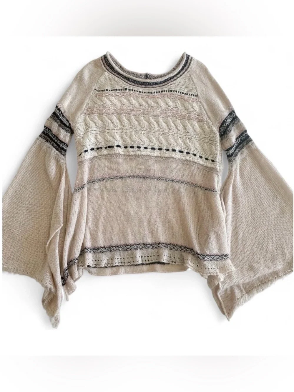 FP Craft Time Bell Sleeve sweater cream S fairy grunge distressed flowy boho